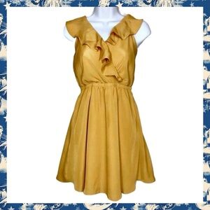 BCBGeneration Mustard Yellow Ruffle Fit & Flare Dress With Pockets Women’s Small